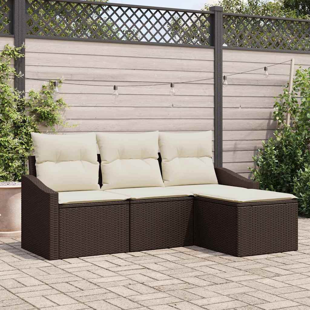 Garten-Sofa-Set mit Kissen mit Speicher 4 pcs Braun und Creme